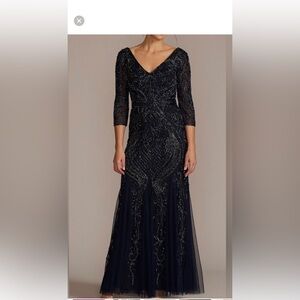 Oleg Cassini Mother of the Bride dress navy beaded gown